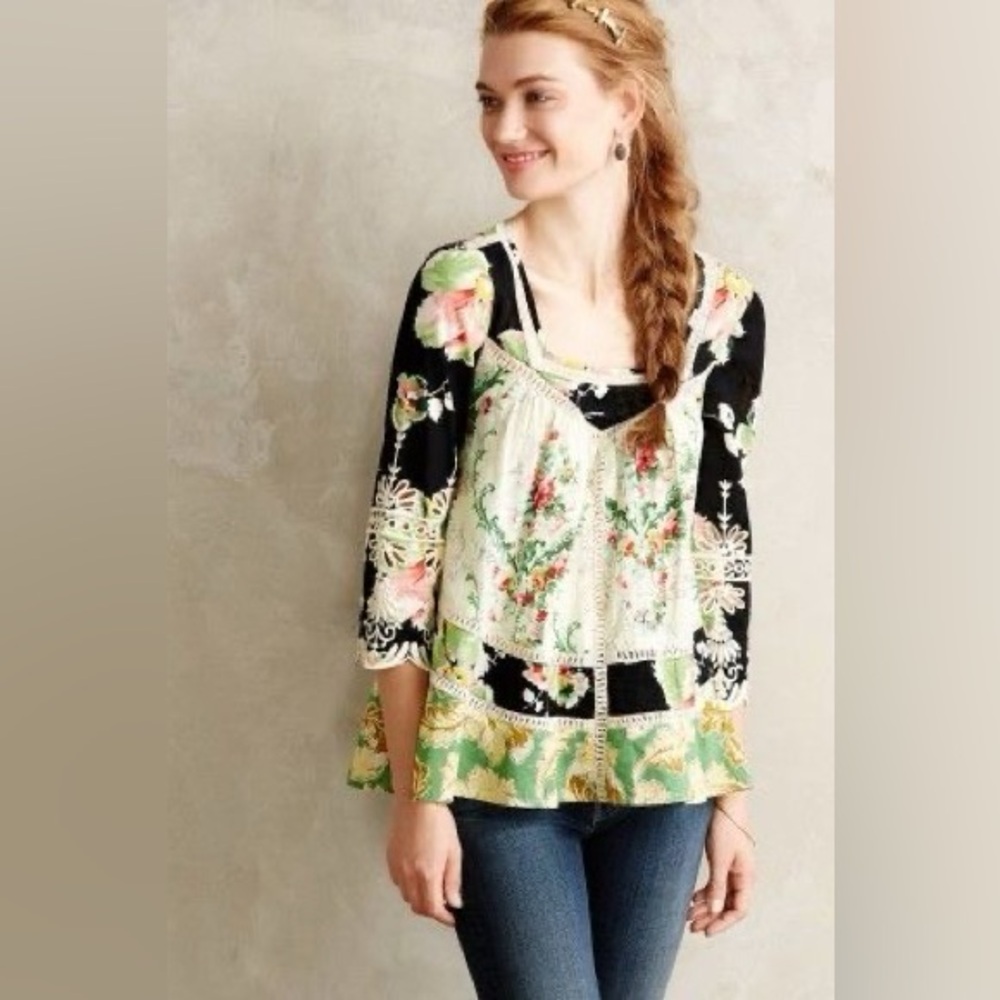 Anthropologie Vanessa Virginia Prateria Boho Baby Doll Swing Top Tunic Sz. 12 - Picture 2 of 13